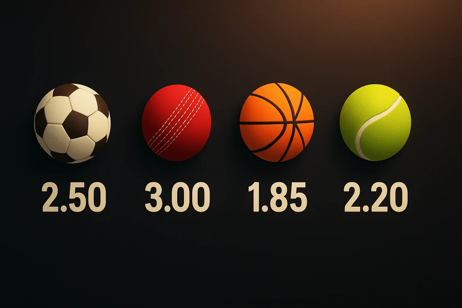 Sports betting markets with vivid icons and clear odds on dark background