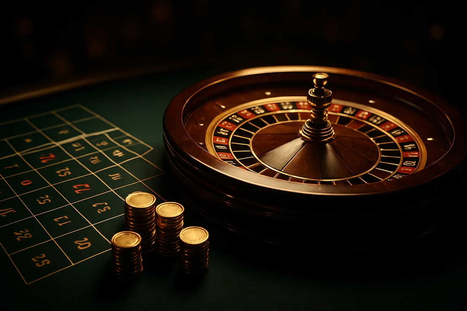 Elegant live casino table with glowing roulette wheel and golden chips